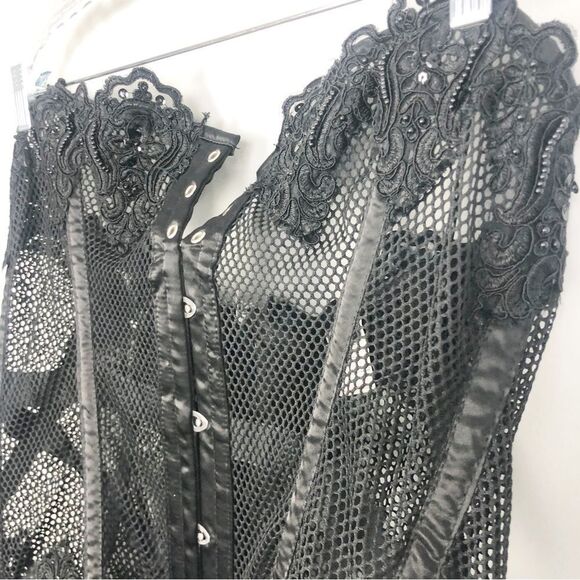 TOP DRAWER | DAISY CORSETS Beaded Lace/Mesh Lace Up Black Corset Women’s Size 3X - Picture 5 of 11